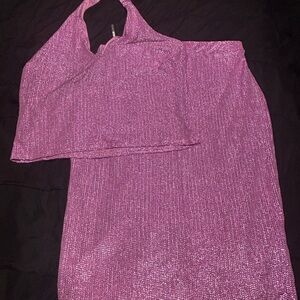 Fashion Nova Shimmering Pink Halter Dress